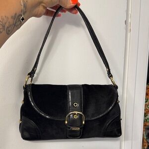 Chaps Black Suede and Leather Shoulder Bag